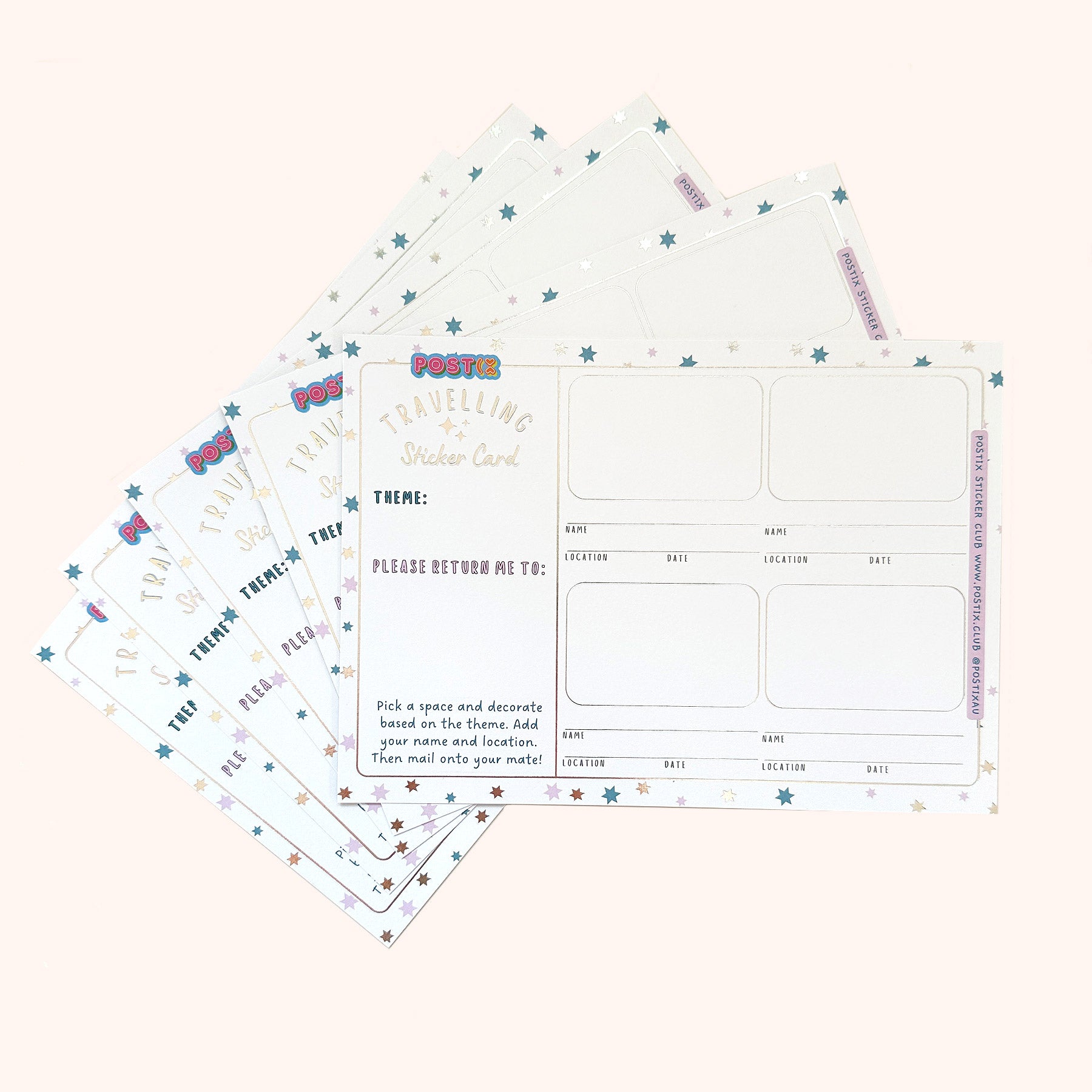 Pastel Jacaranda, Teal & Silver Travelling Sticker Card 5 Pack