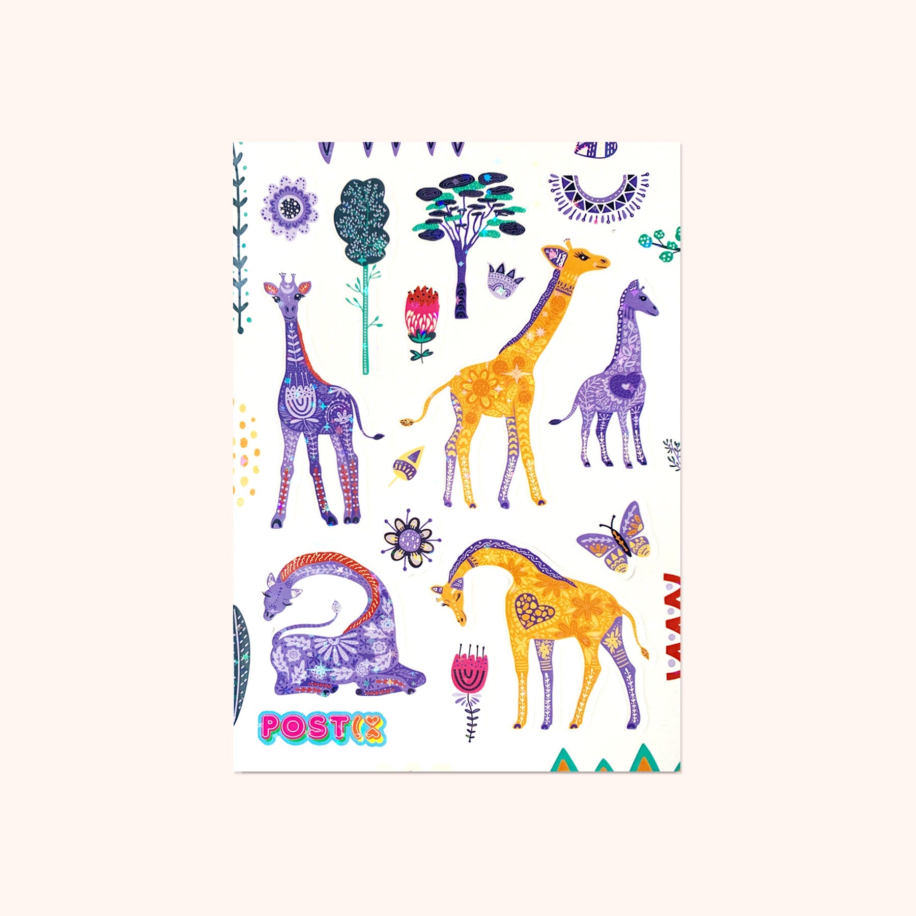 Arty Giraffe and Calf Hologram Sticker Sheet