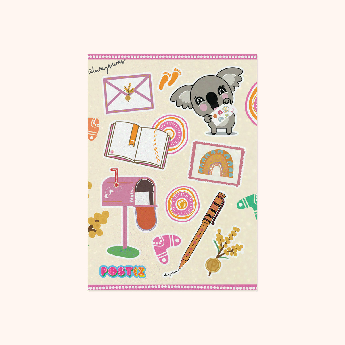 Mawang Together Mail A6 Glitter Sticker Sheet