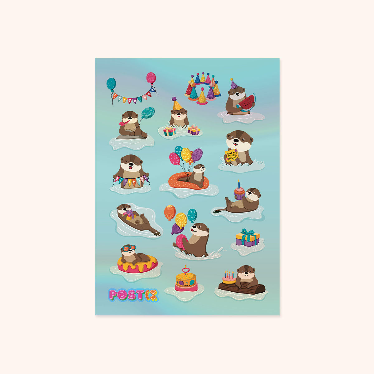 Otterly Fun Celebrations A6 Hologram Sticker Sheet