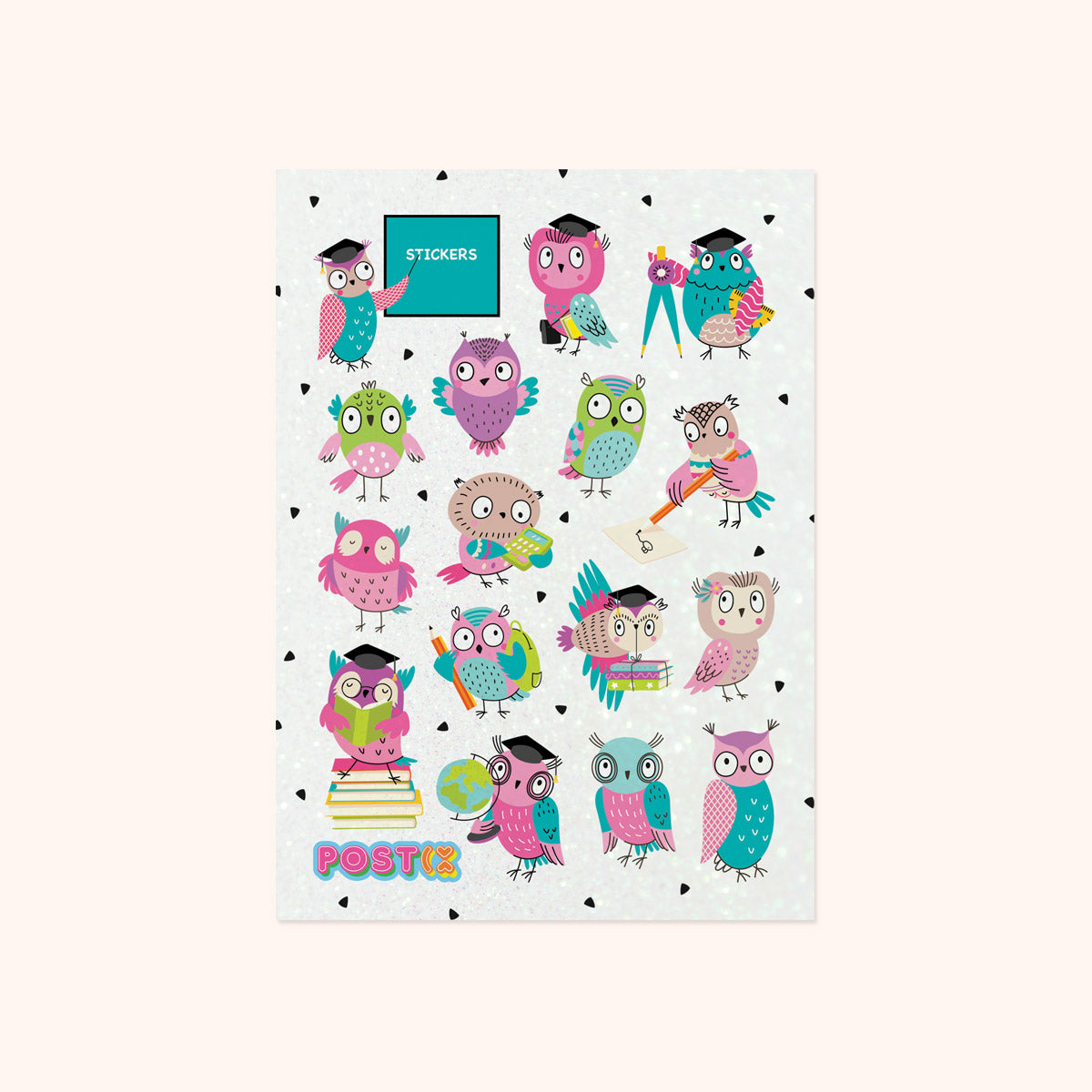 Owls' Night School A6 Glitter Sticker Sheet