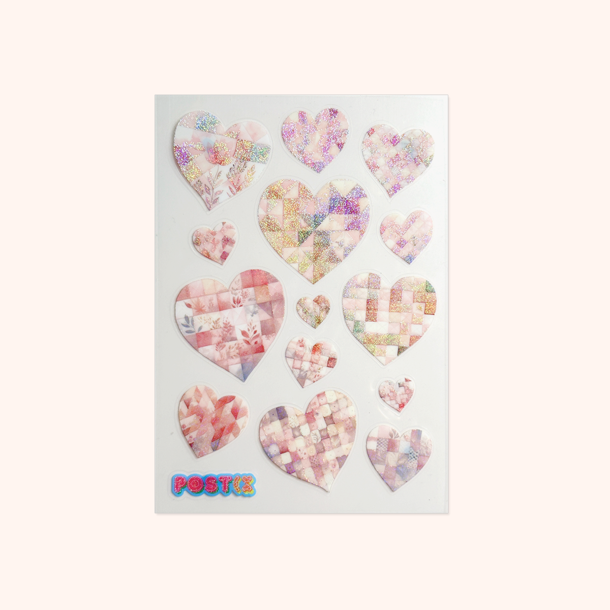 Patchwork Hearts Clear Hologram Sticker Sheet