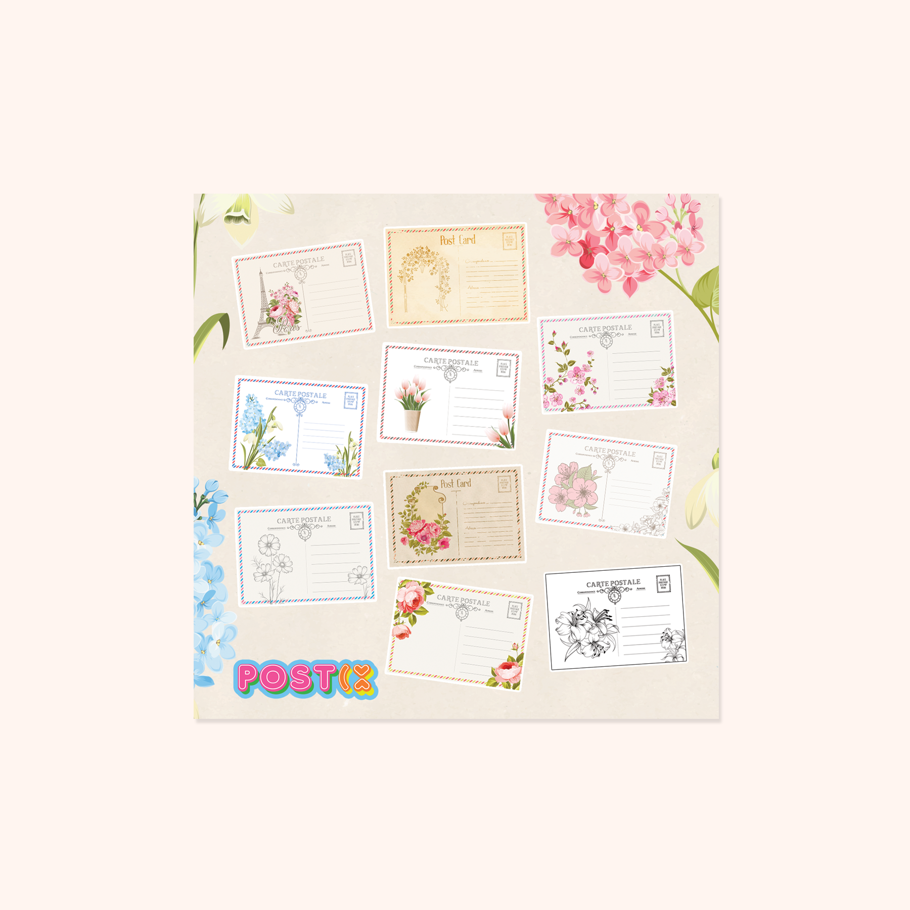 Vintage Mini Postcards Square Paper Sticker Sheet