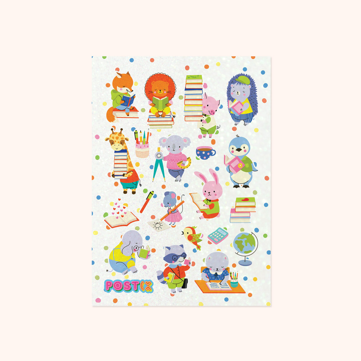 Animals' Reading Time A6 Glitter Sticker Sheet