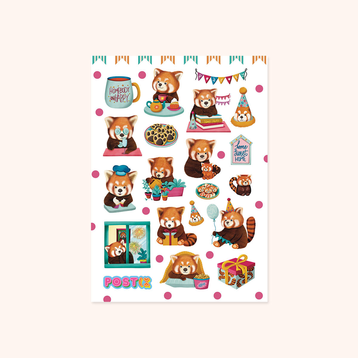 Red Panda Party for One Sticker Sheet