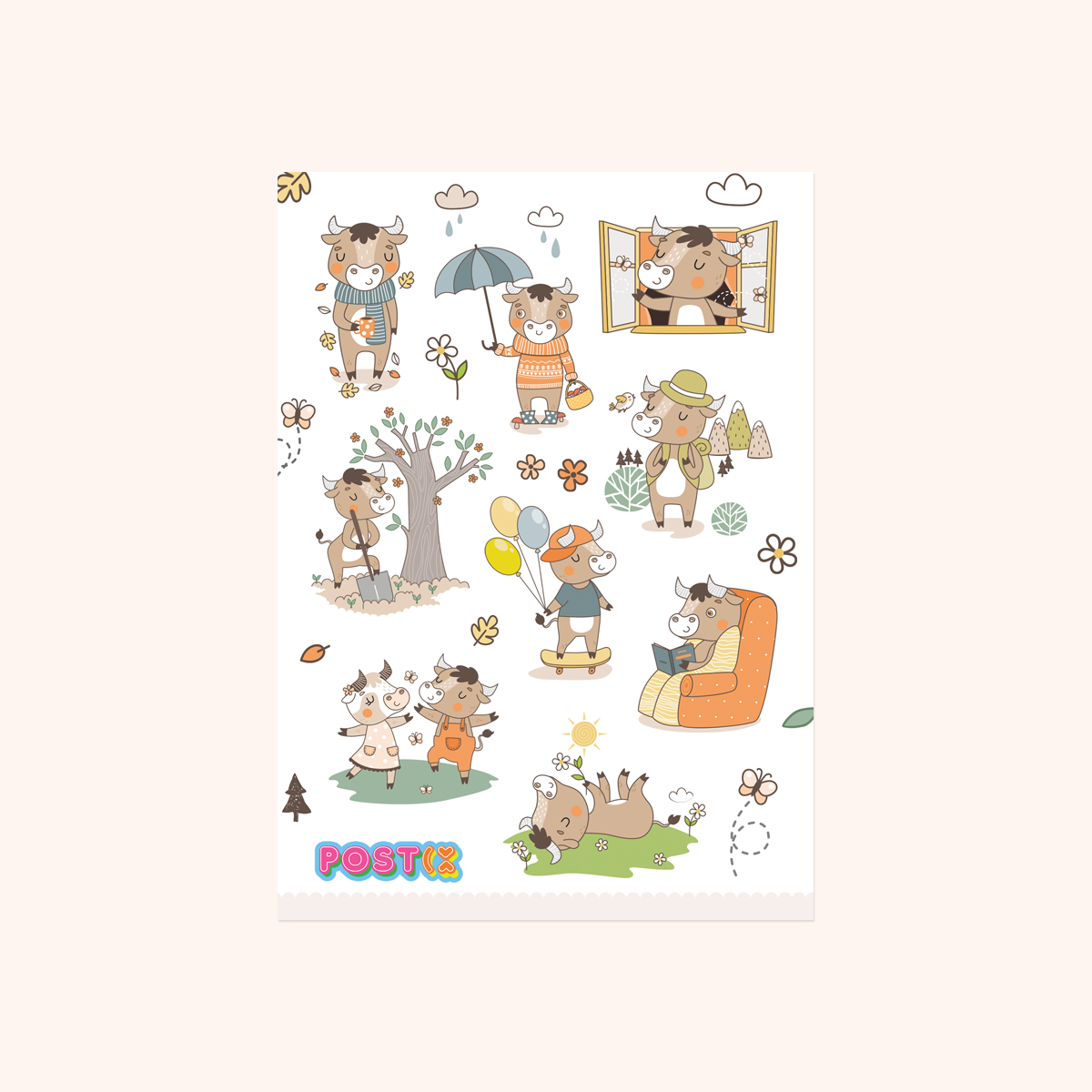 Bulls' Seasonal Adventures A6 Sticker Sheet