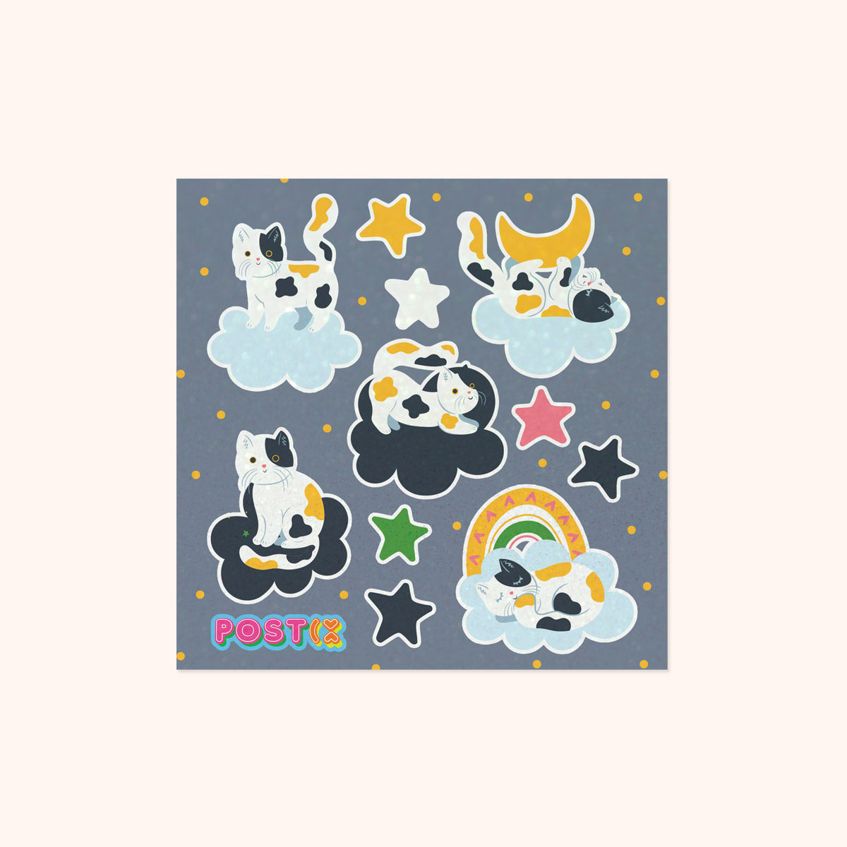 Cat's Sky Play Square Glitter Sticker Sheet