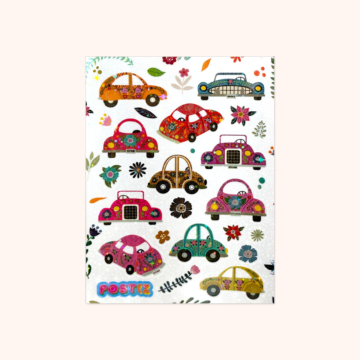 Floral STKR Cars A6 Hologram Sticker Sheet