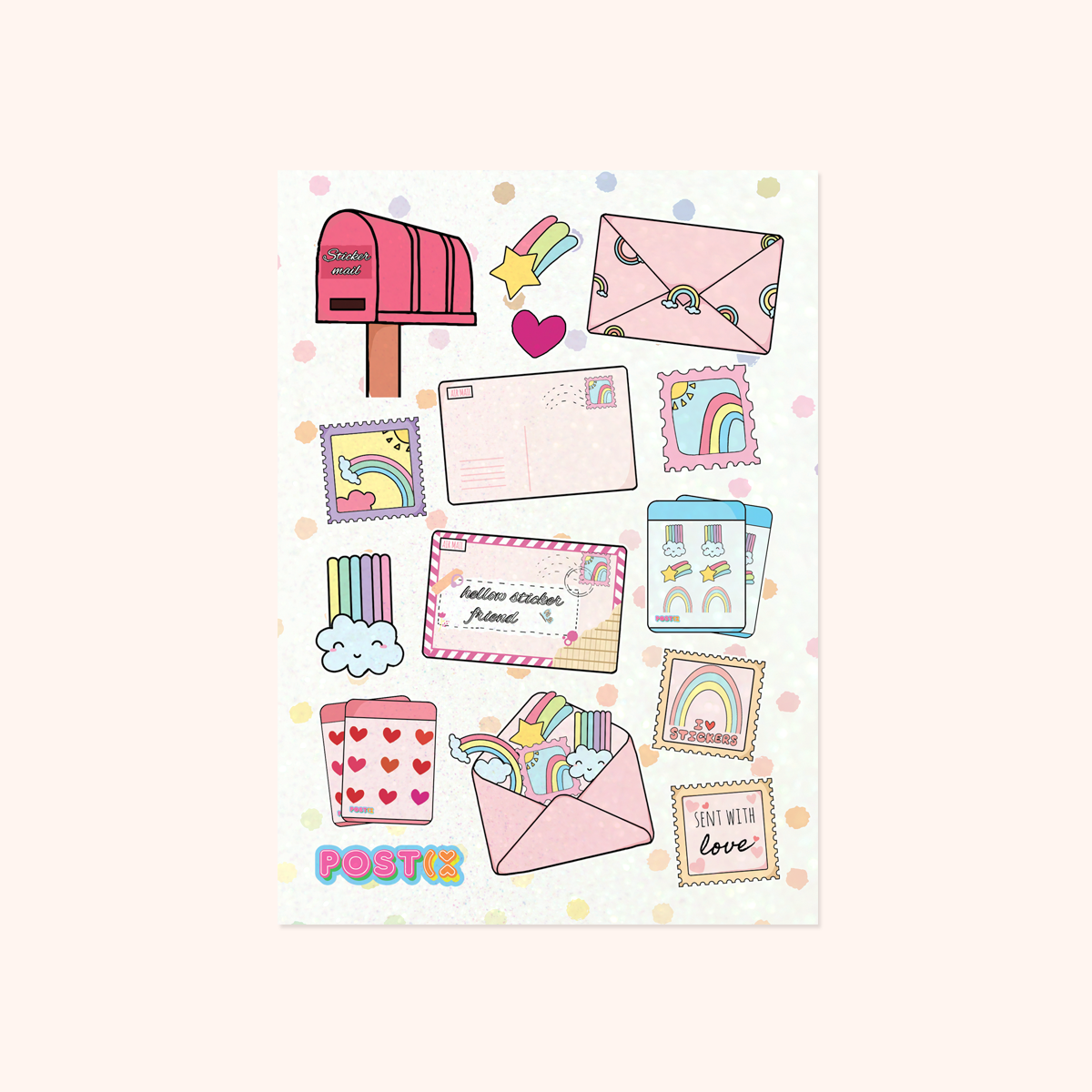 Rainbow Sticker Mail A6 Glitter Sticker Sheet