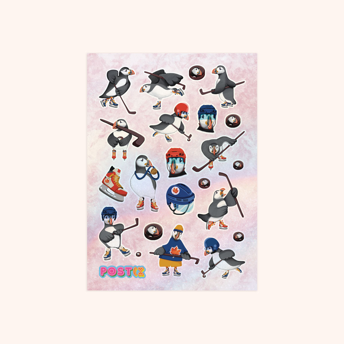 Puffins Ice Hockey Hologram Sticker Sheet