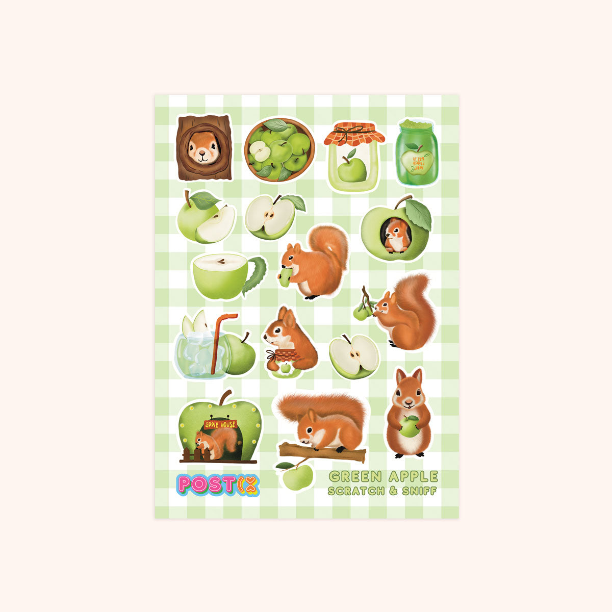 Green Apple Squirrel Snacks Scratch and Sniff Sticker Sheet