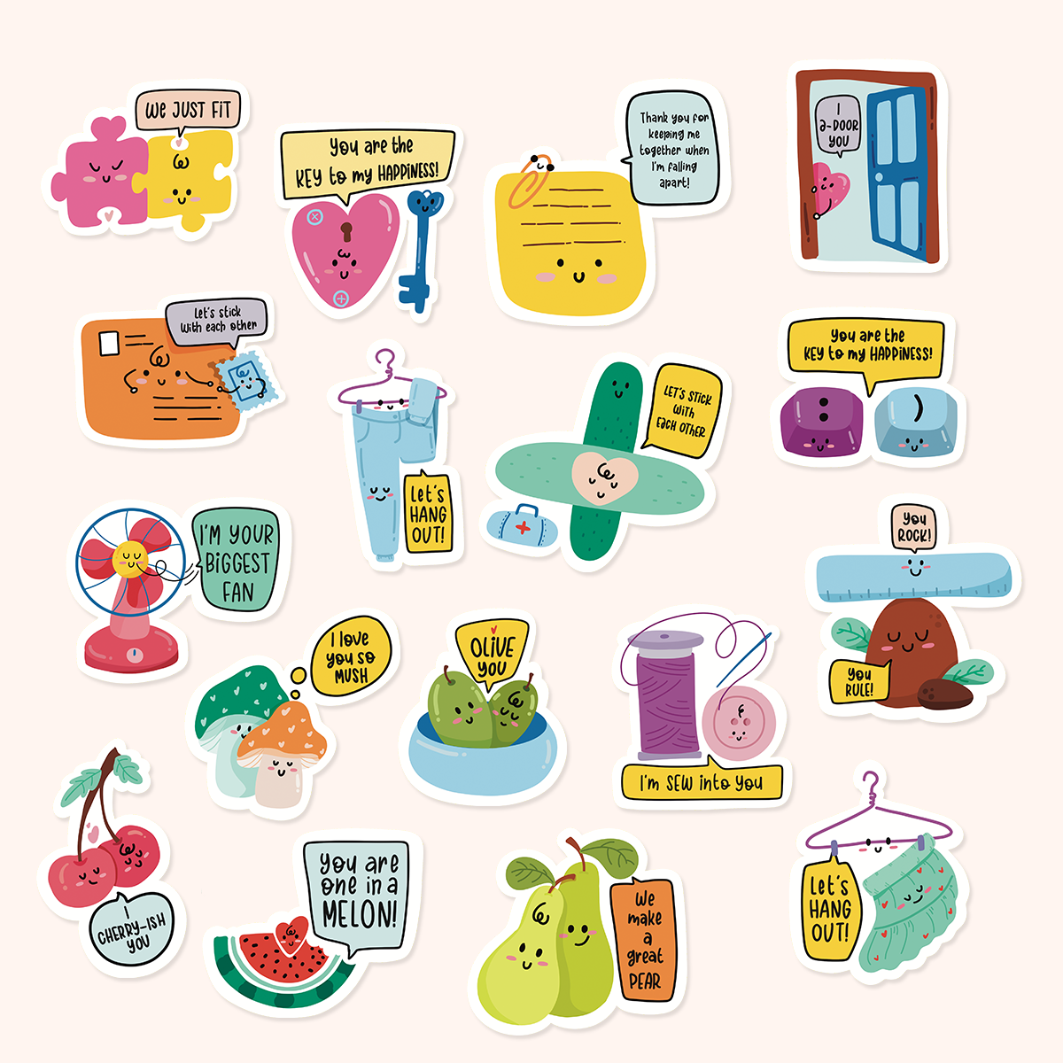 Punny Love Sticker Flake Pack