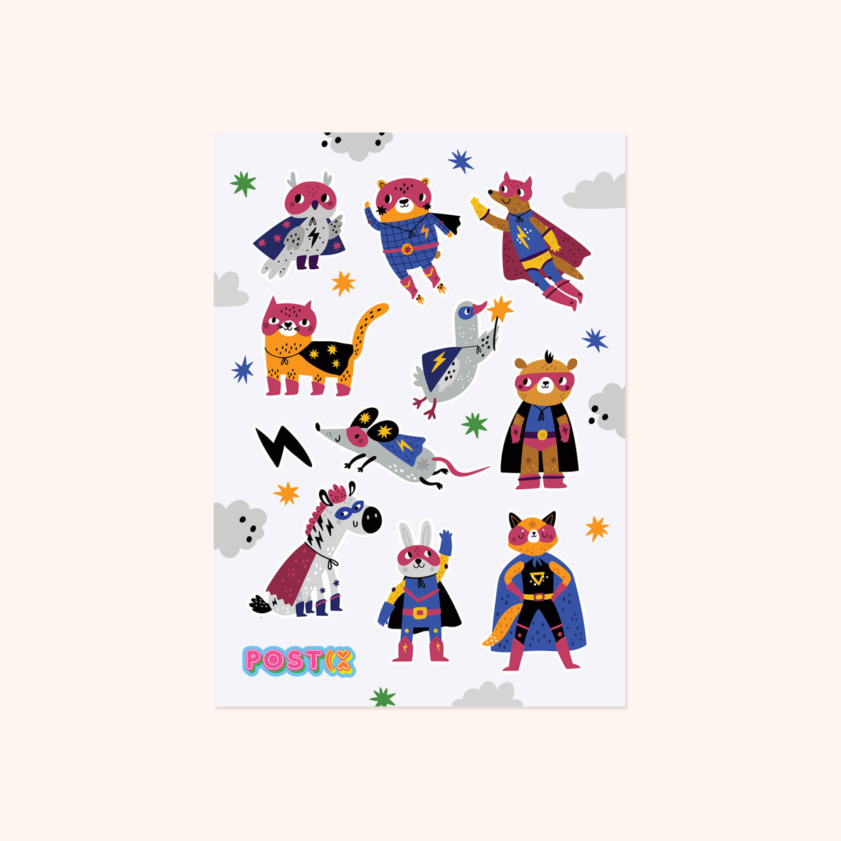 Super Hero Animals Sticker Sheet