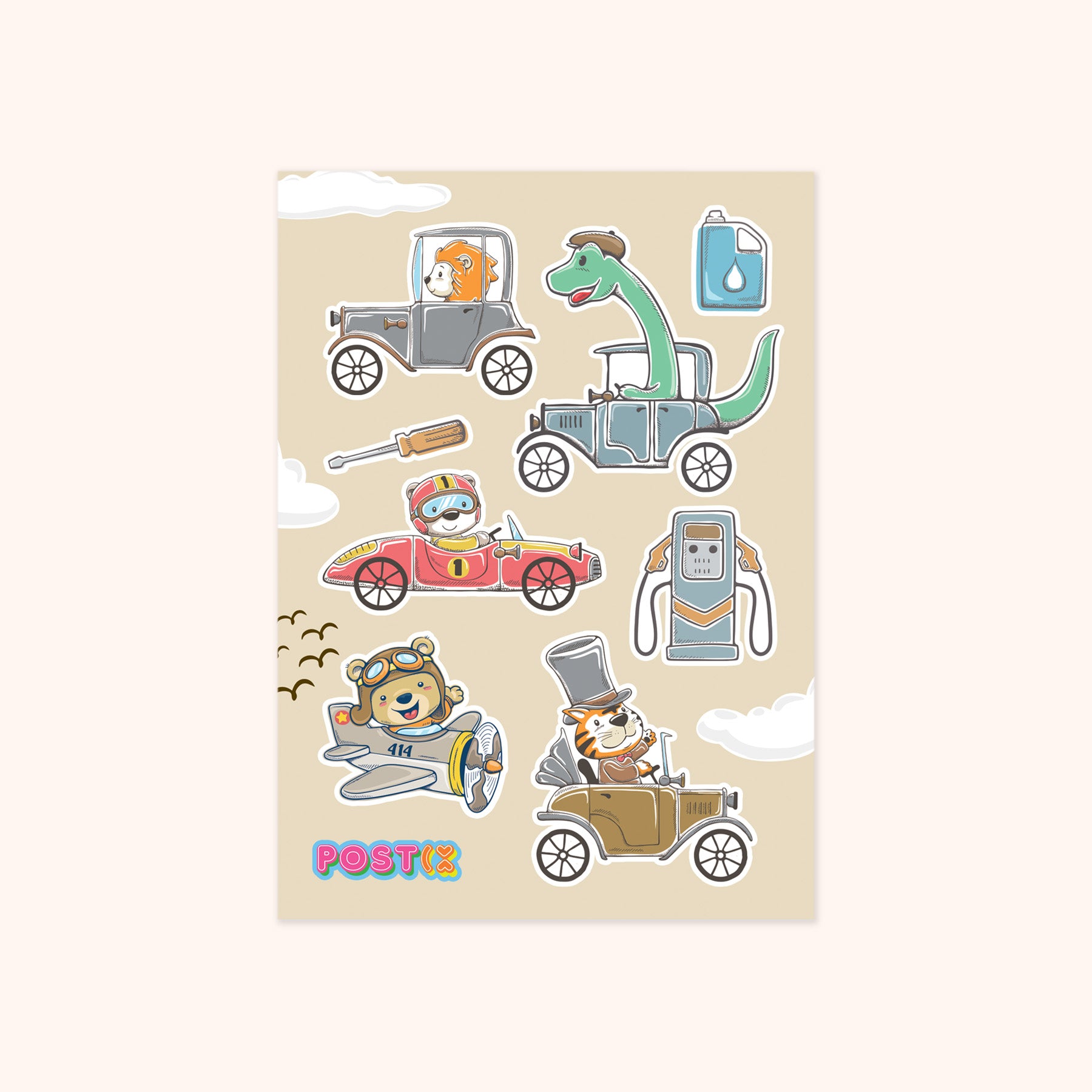 Animobile Classics Vintage Animal Cars Sticker Sheet