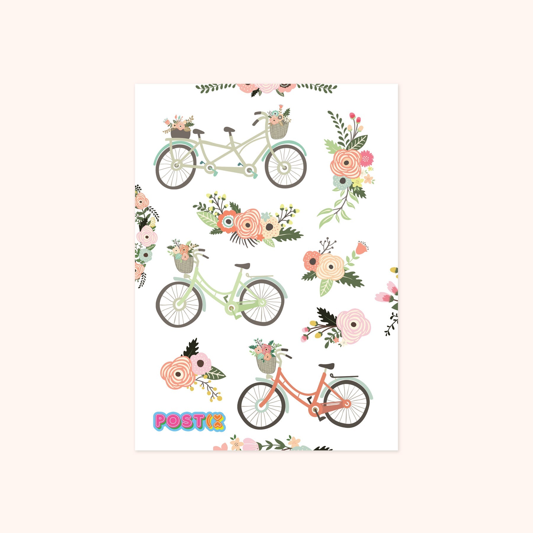 Timeless Ride Vintage Bicycle and Florals Paper Sticker Sheet