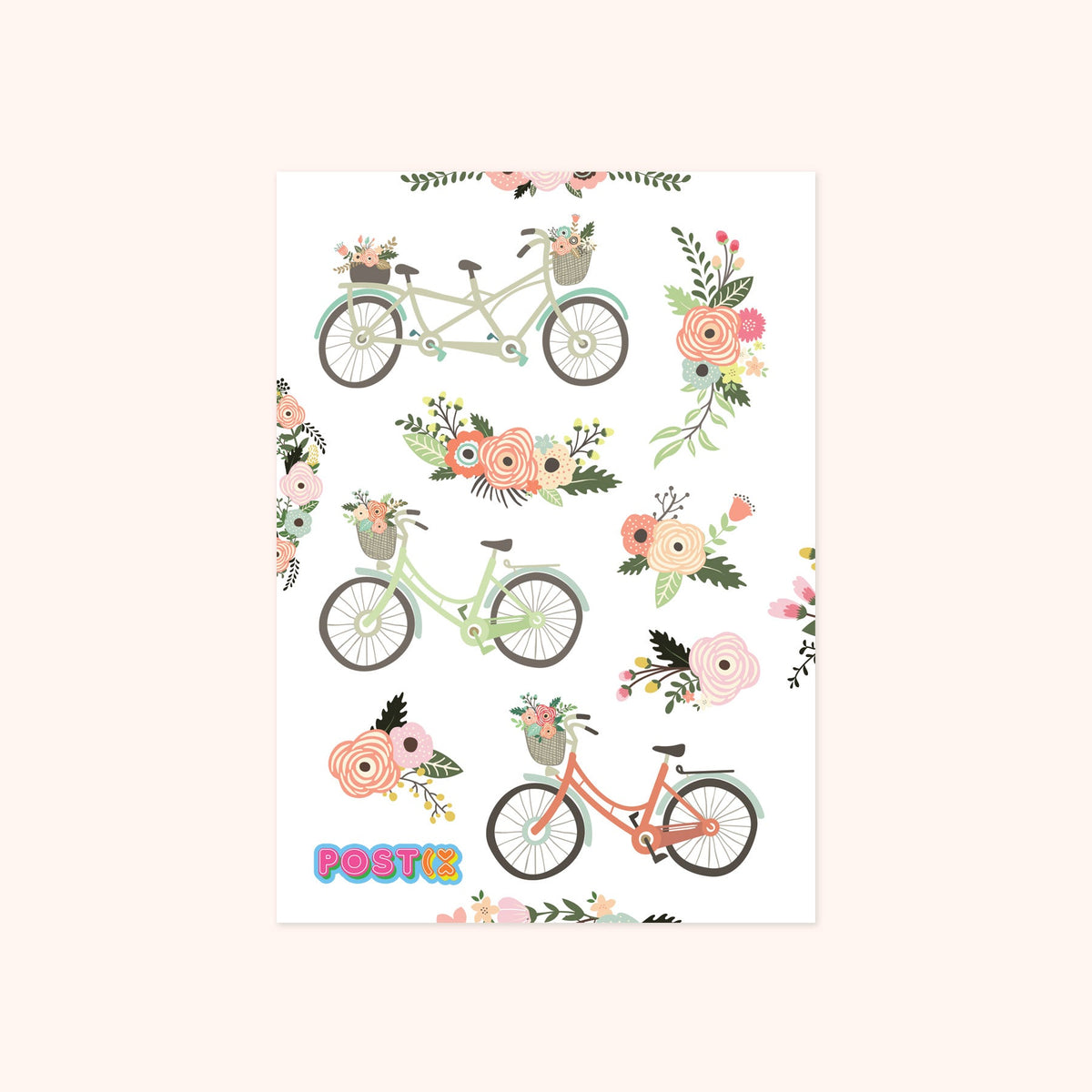 Timeless Ride Vintage Bicycle and Florals Paper Sticker Sheet