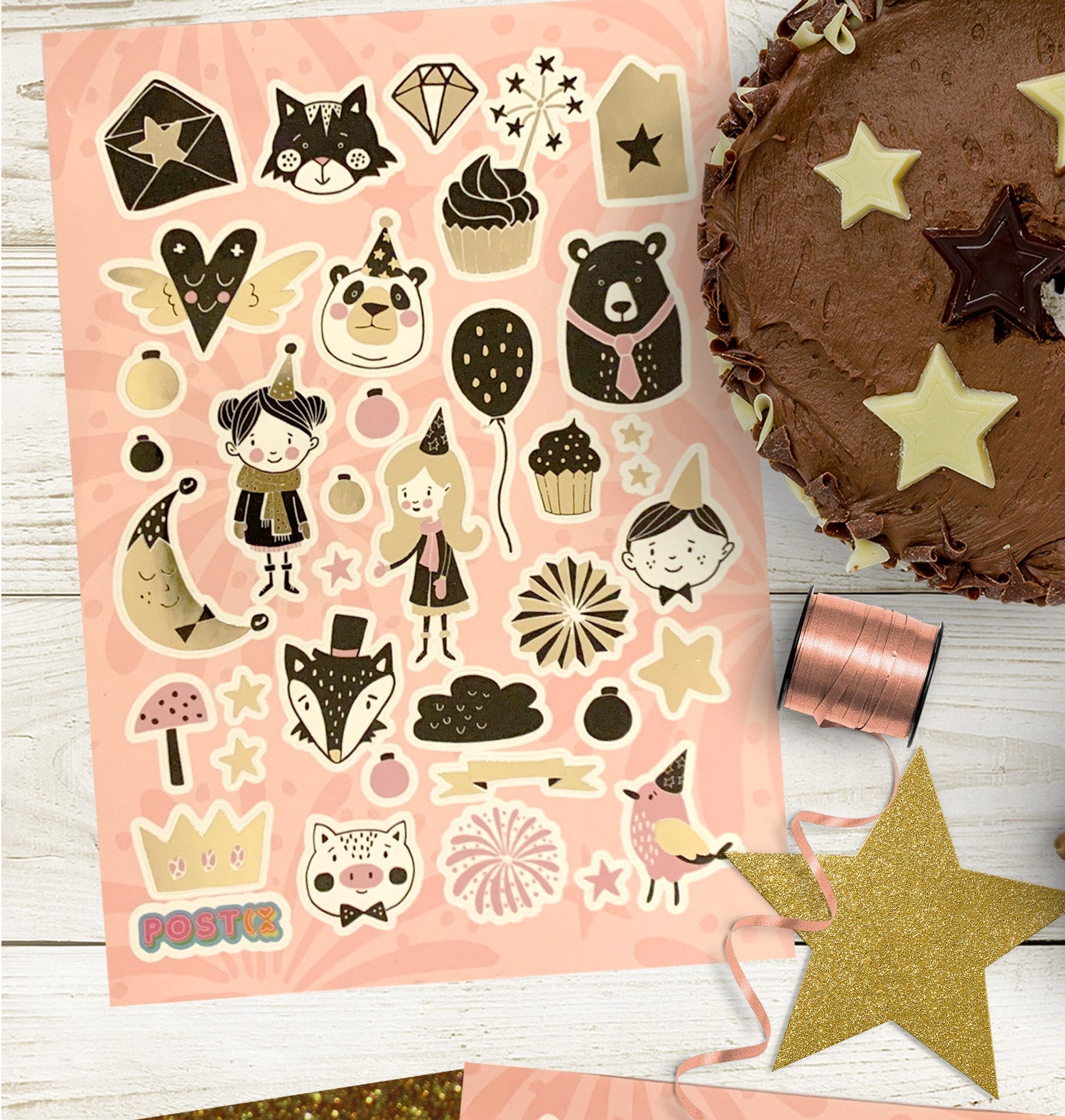 Gold New Year Kids Party Foil Sticker Sheet