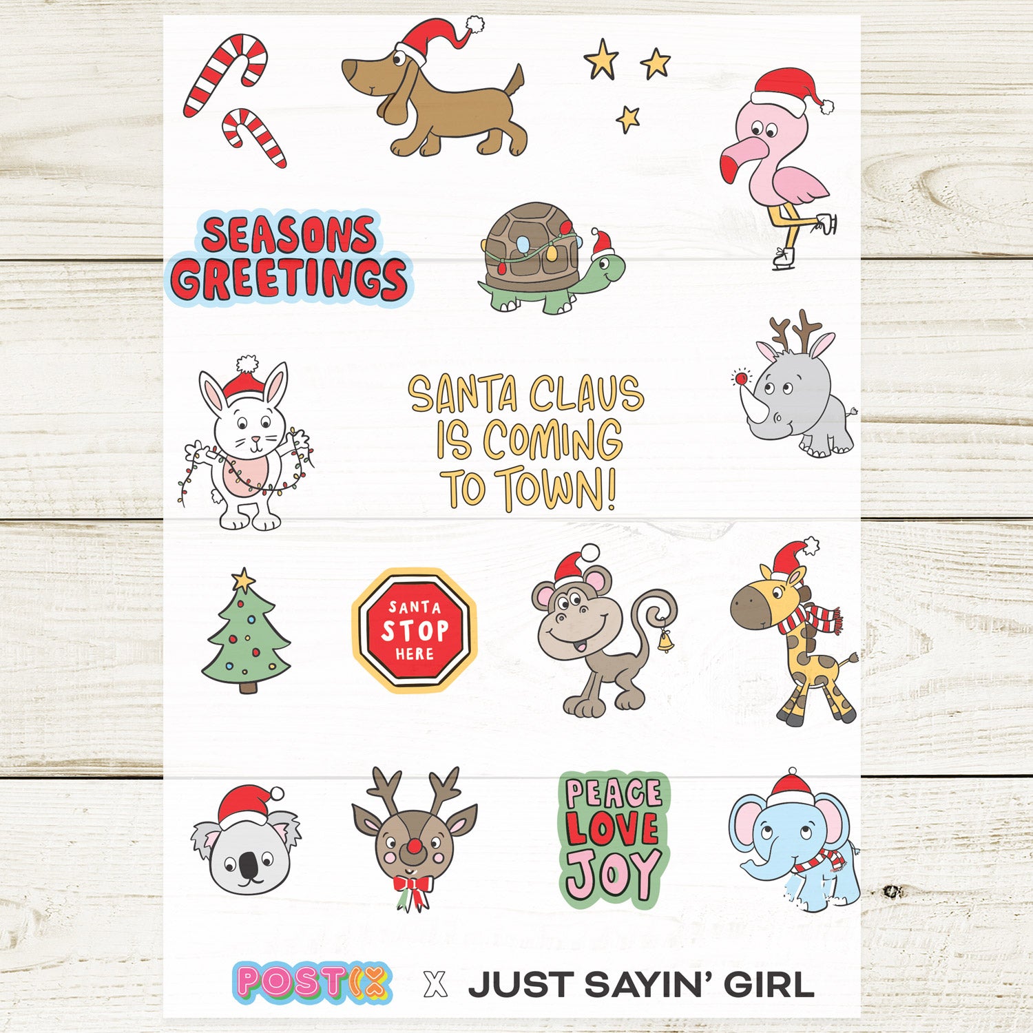 Just Sayin' Girl's Xmas Animals Large Transparent Sticker Sheet