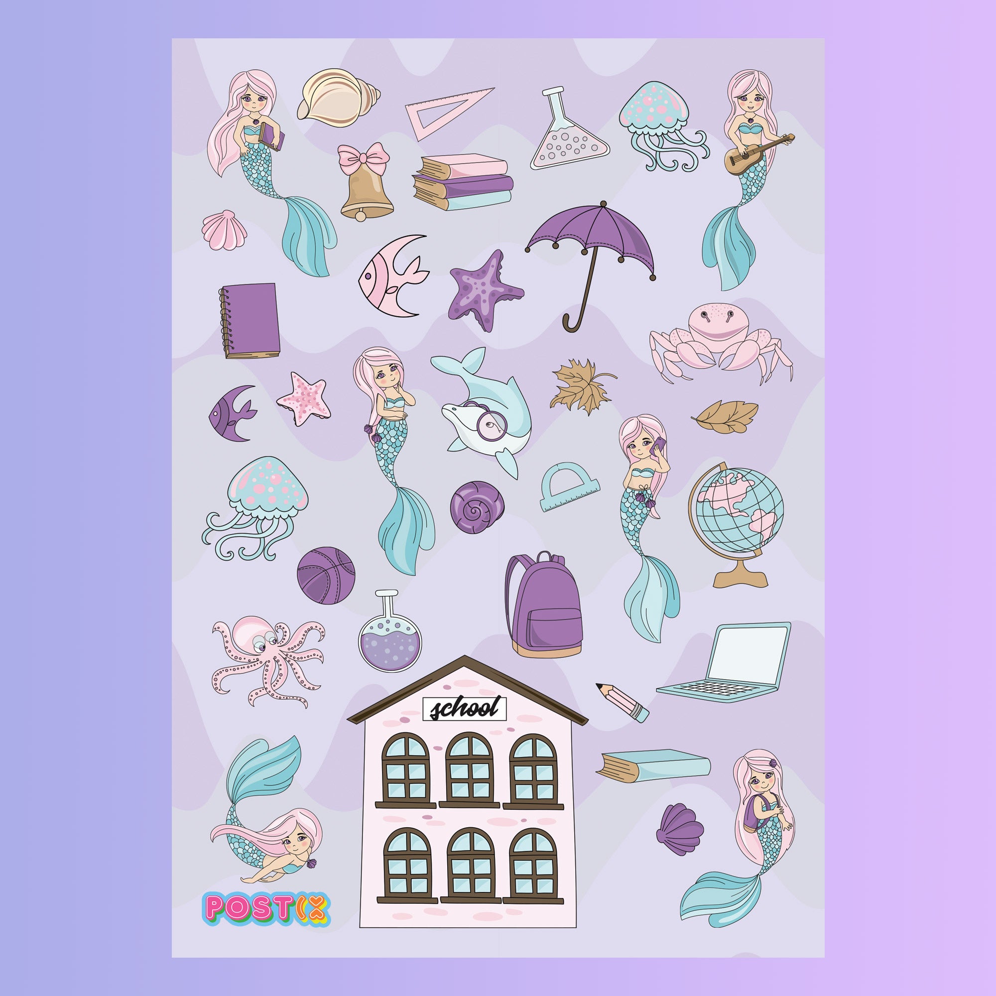 Even Mermaids Go to School Sticker Sheet