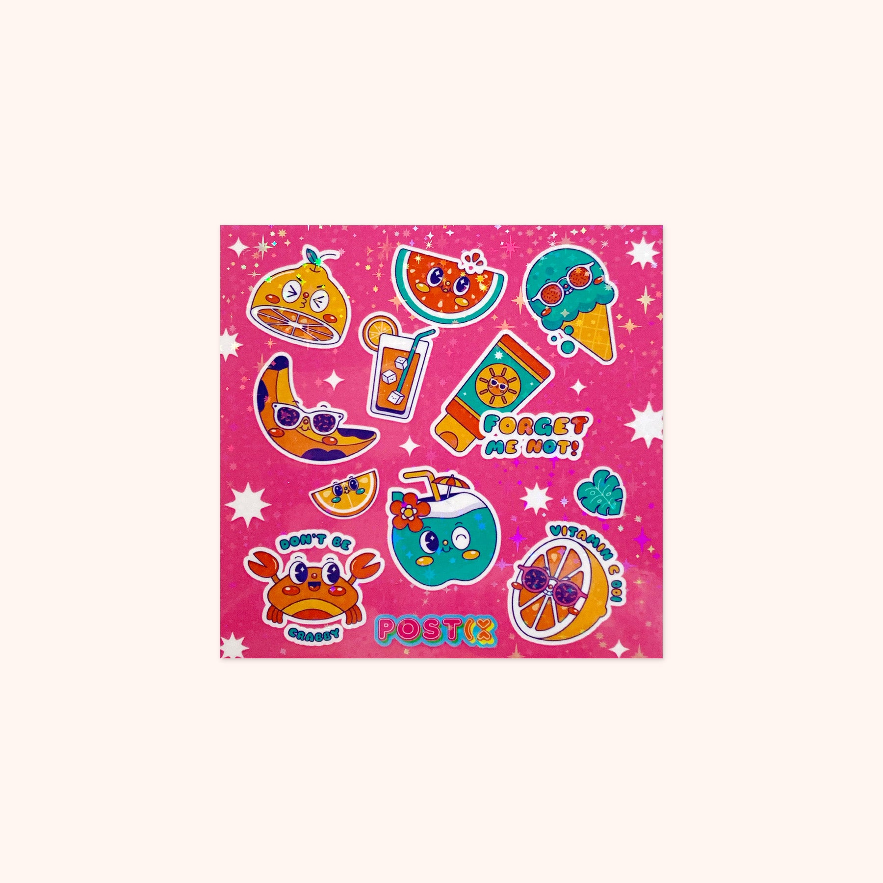 Cool Summer Fruits Square Hologram Sticker Sheet