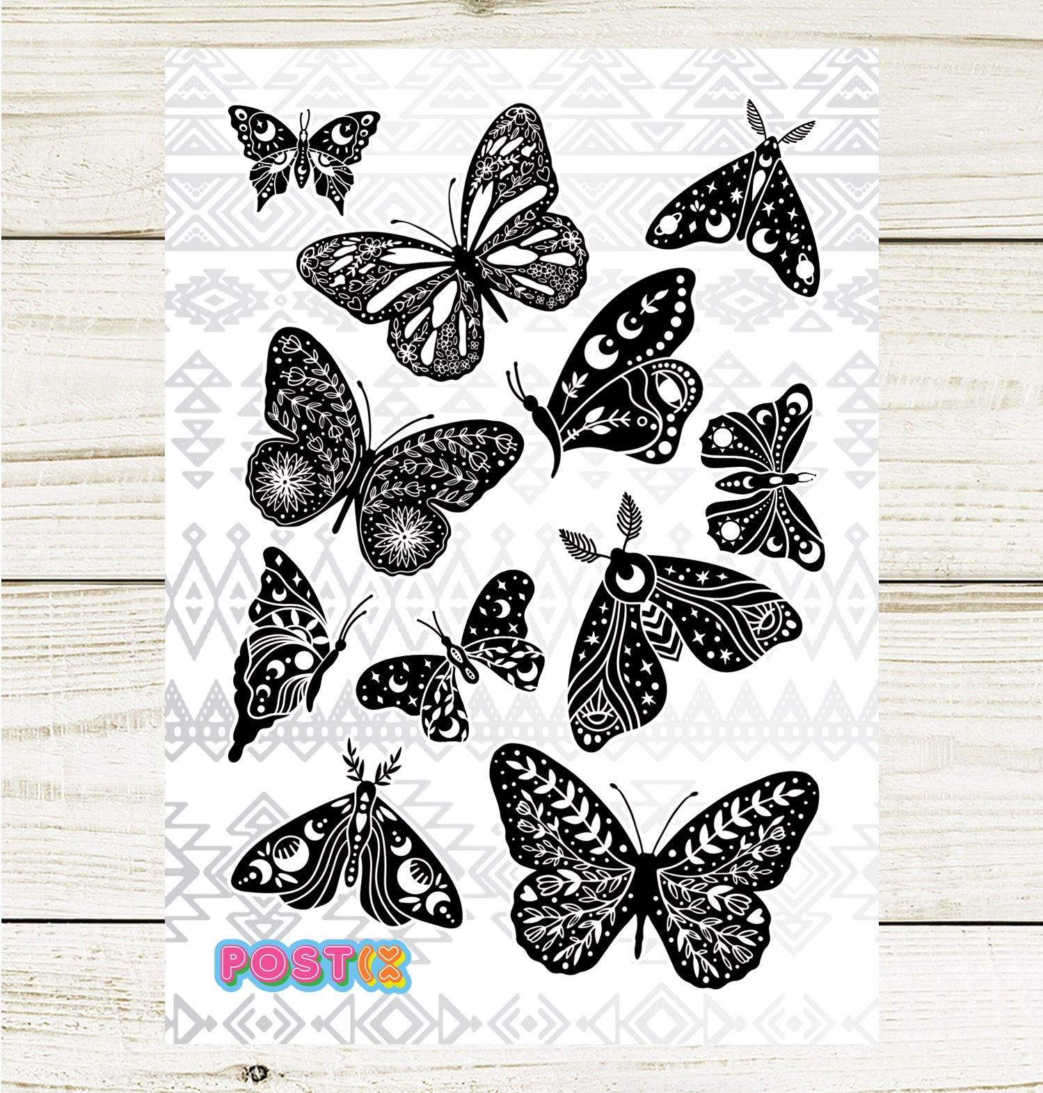 Black and White Bohemian Butterflies Sticker Sheet