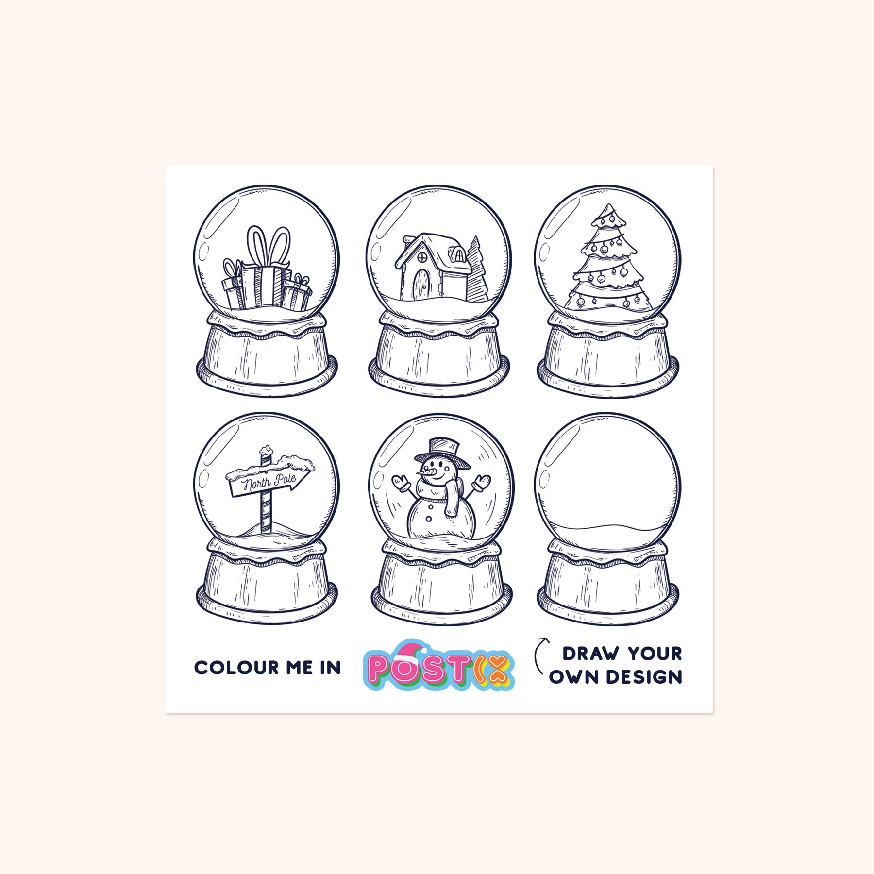 Snow Globes Square Coloring In Sticker Sheet