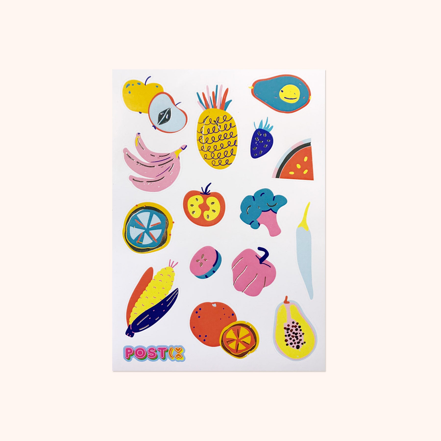 Fancy Funky Fruit Silver Foil Sticker Sheet