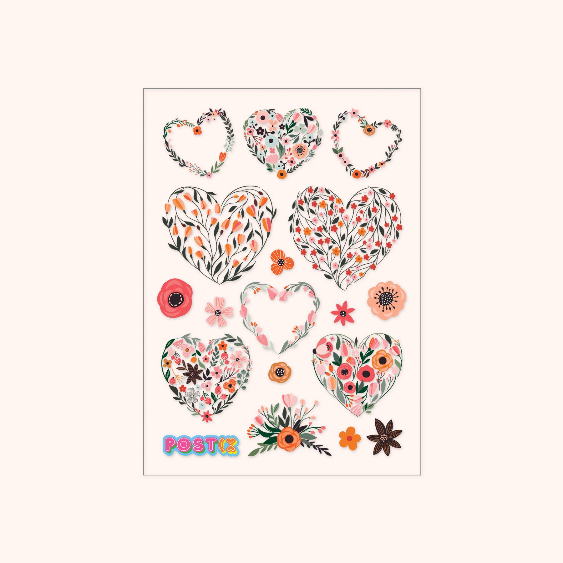 Floral Hearts Transparent Sticker Sheet