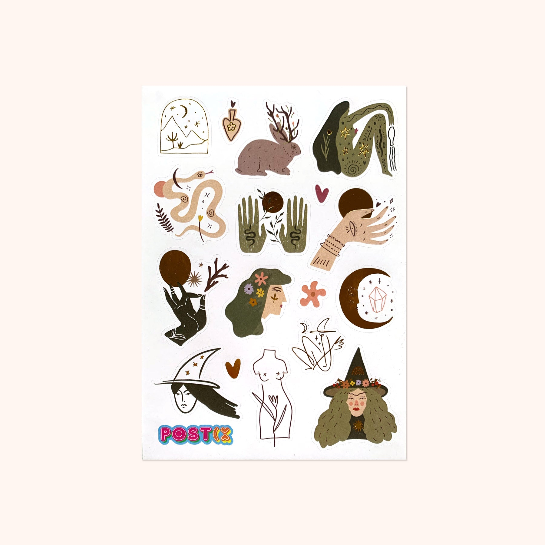 Green Witch Gold Foil Sticker Sheet