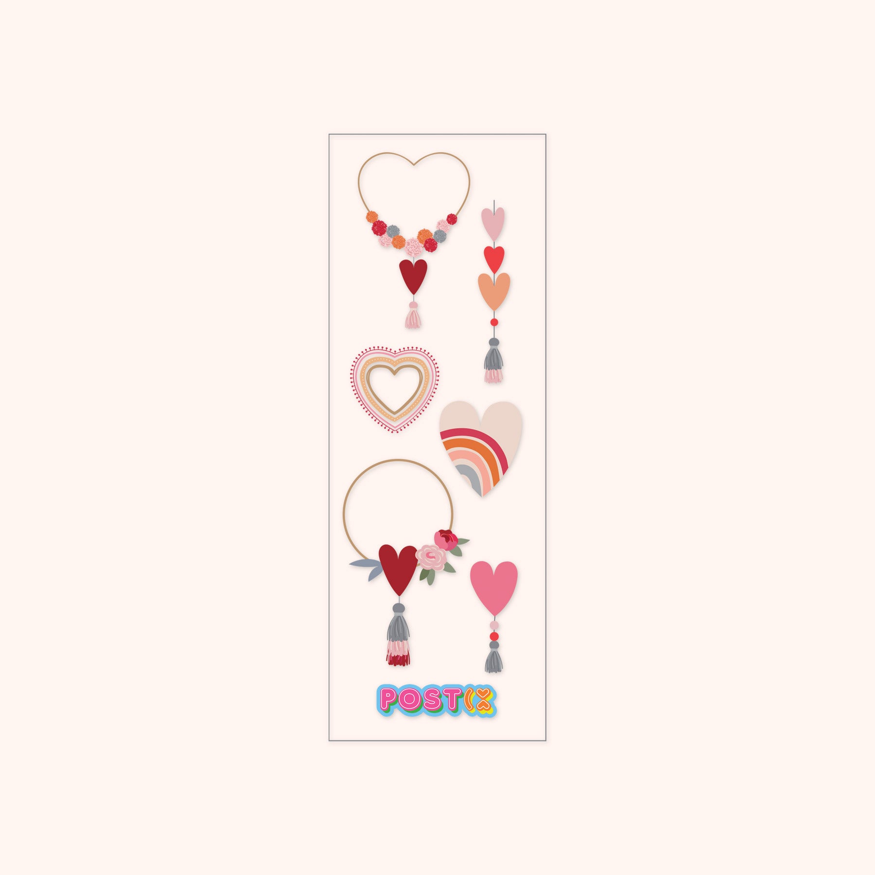 Heart Charms Strip Transparent Sticker Sheet