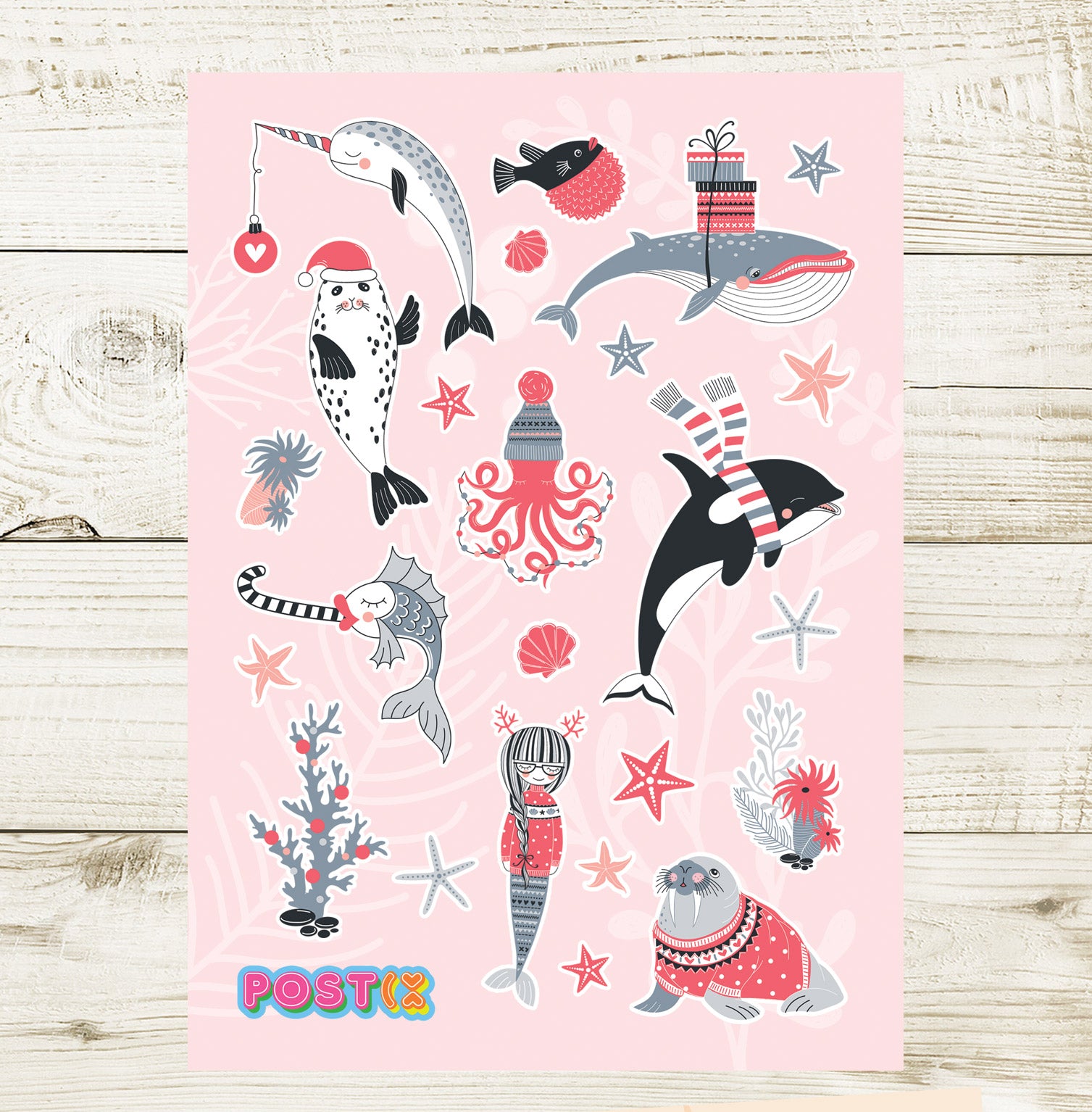 Ocean Life Christmas Sticker Sheet