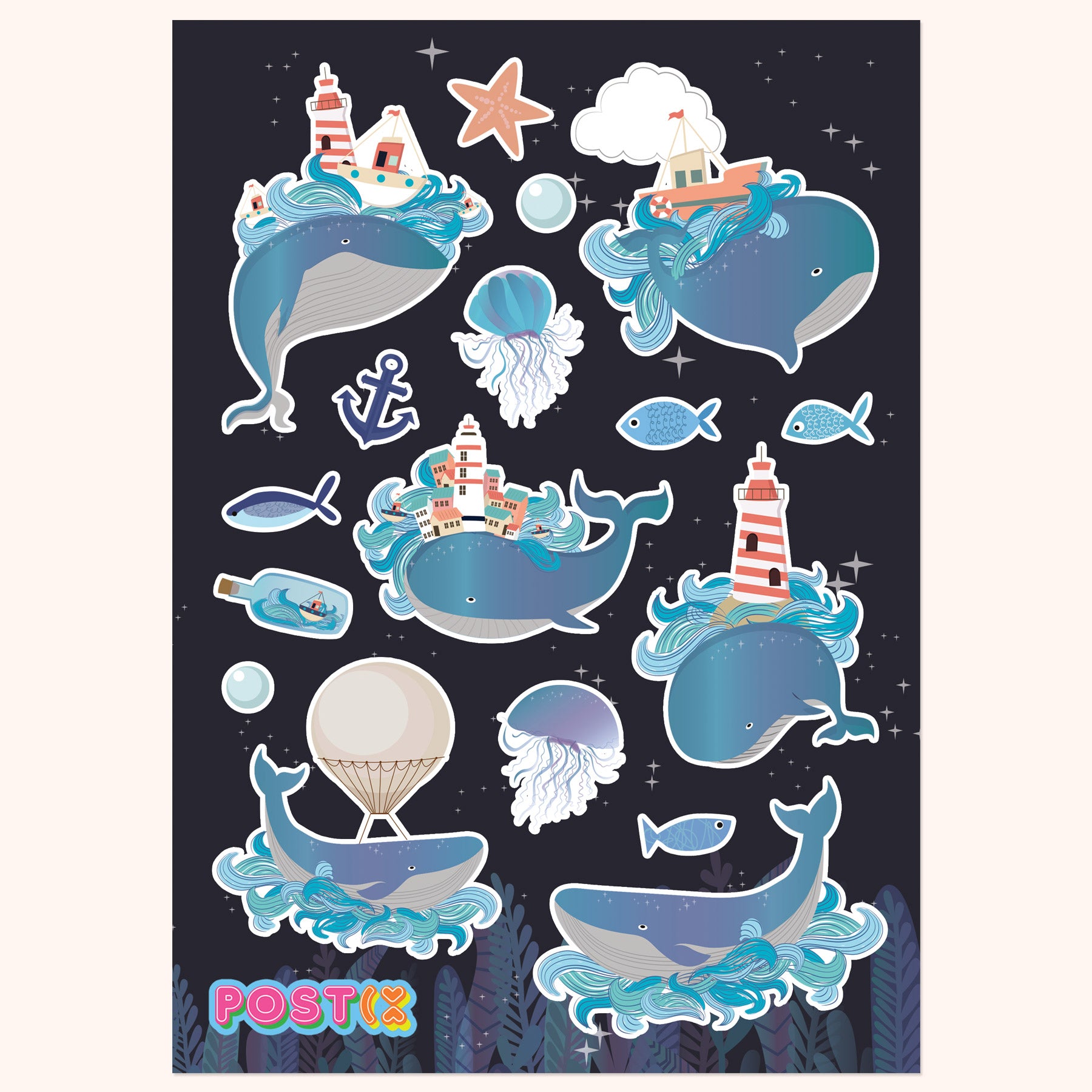 Whales Night Magic Large Sticker Sheet