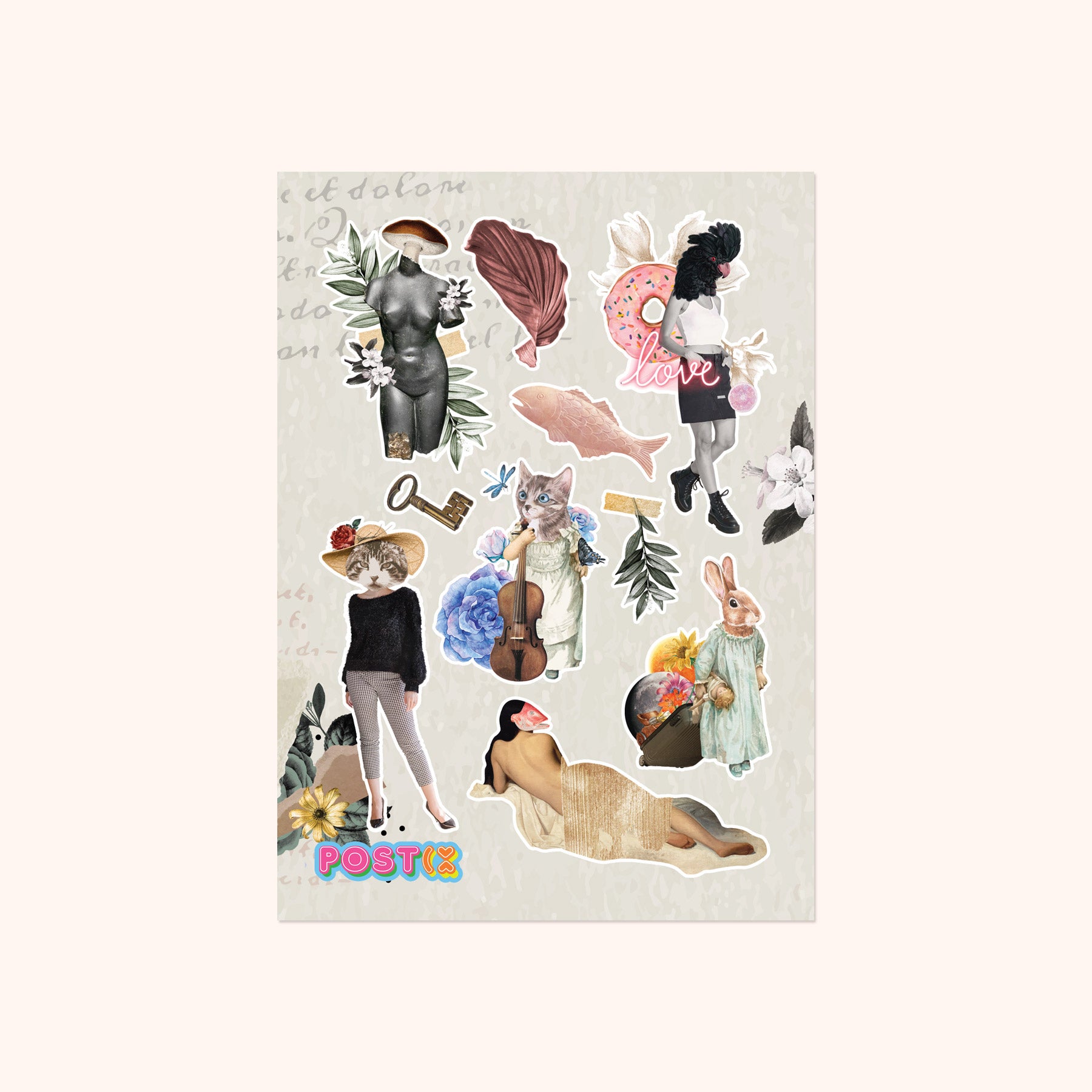 Quirky Vintage Collage Sticker Sheet
