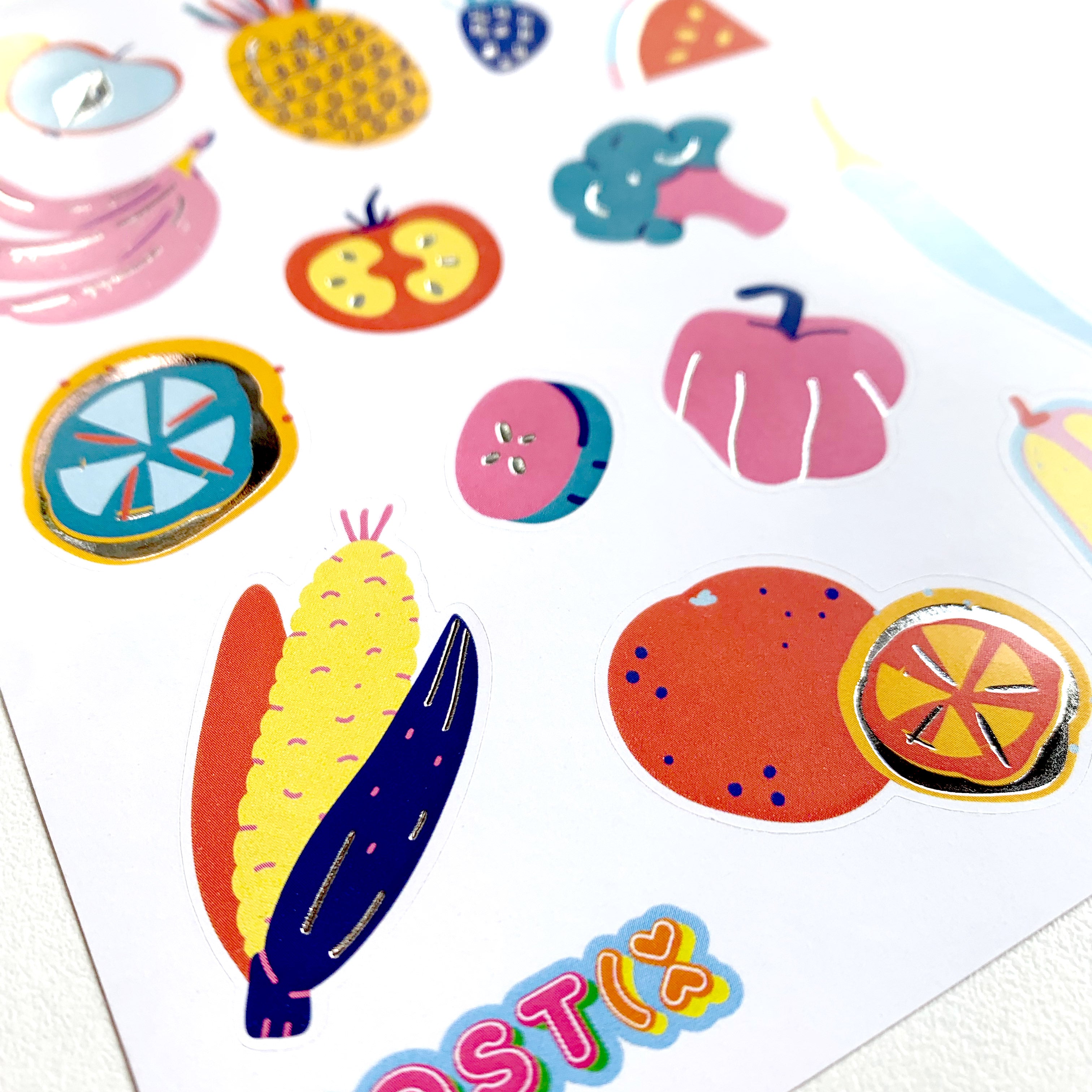 Fancy Funky Fruit Silver Foil Sticker Sheet