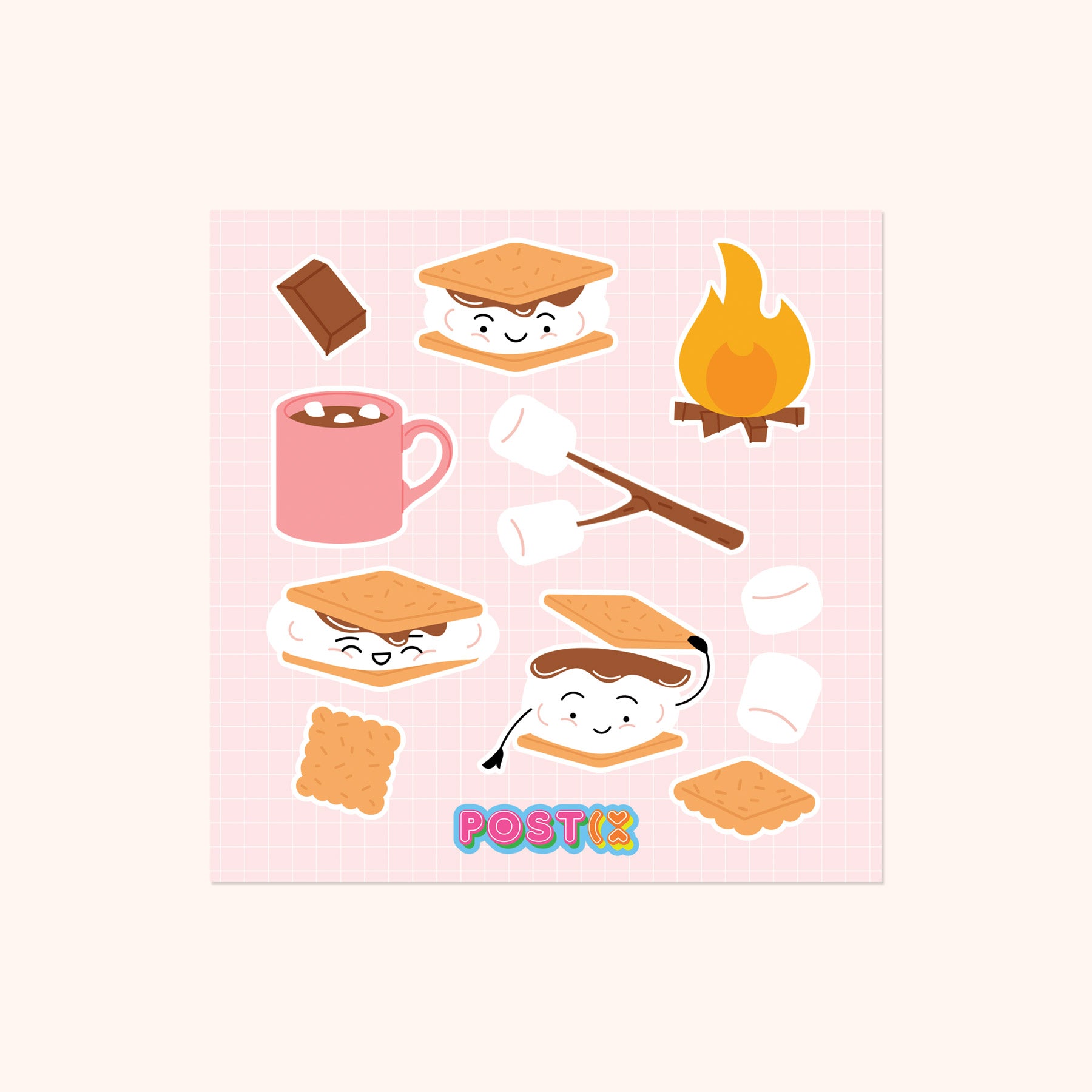 Cute Campfire S'mores Square Sticker Sheet