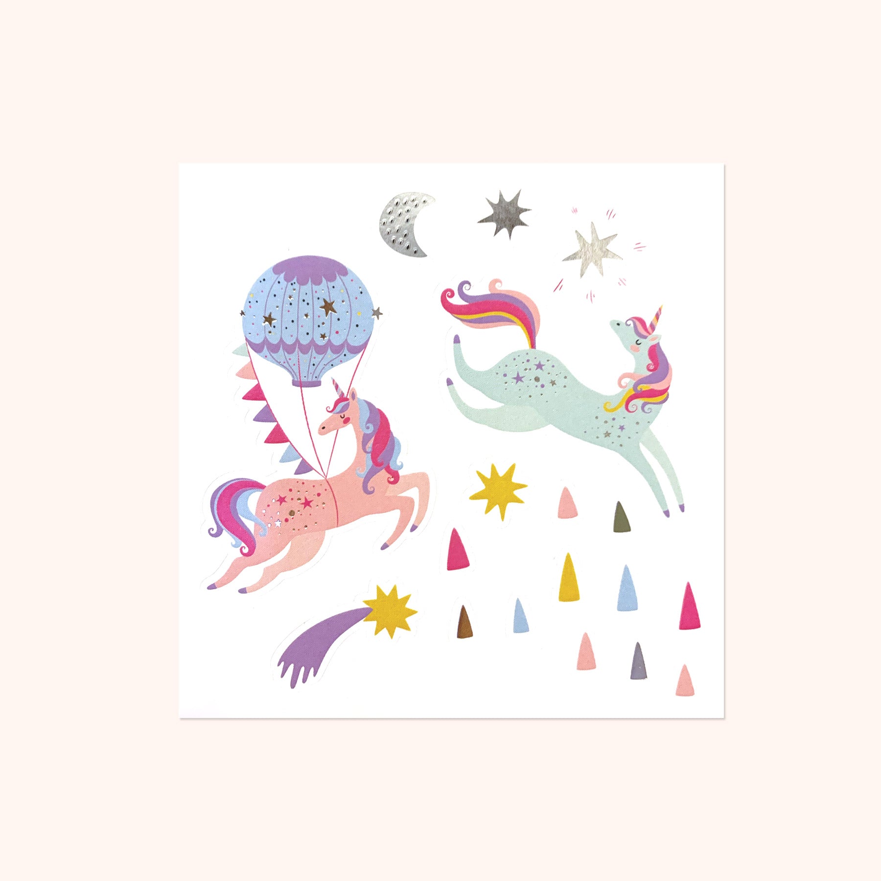 Unicorns Take Flight Square Silver Foil Sticker Sheet