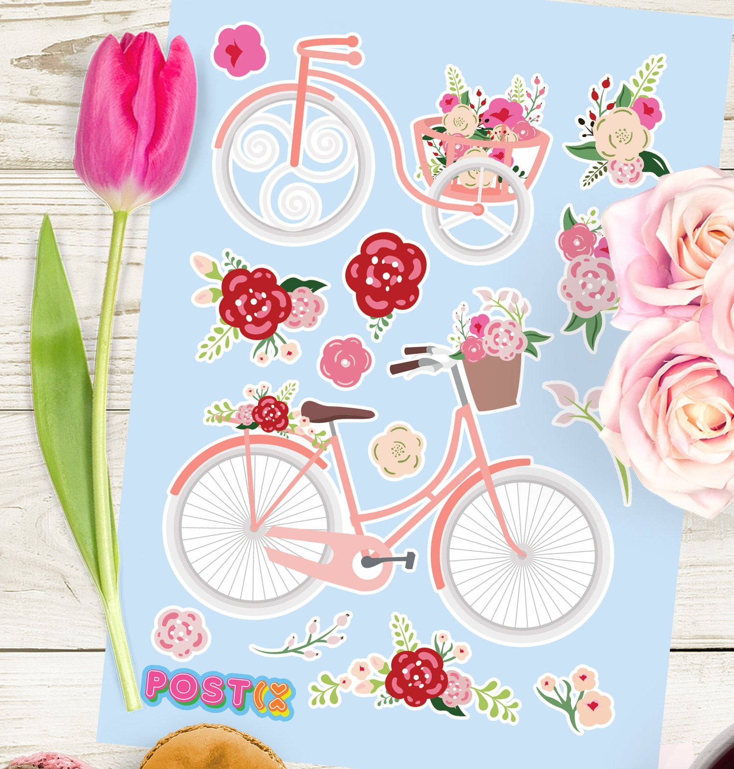 Floral Cruiser Bicycle Sticker Sheet