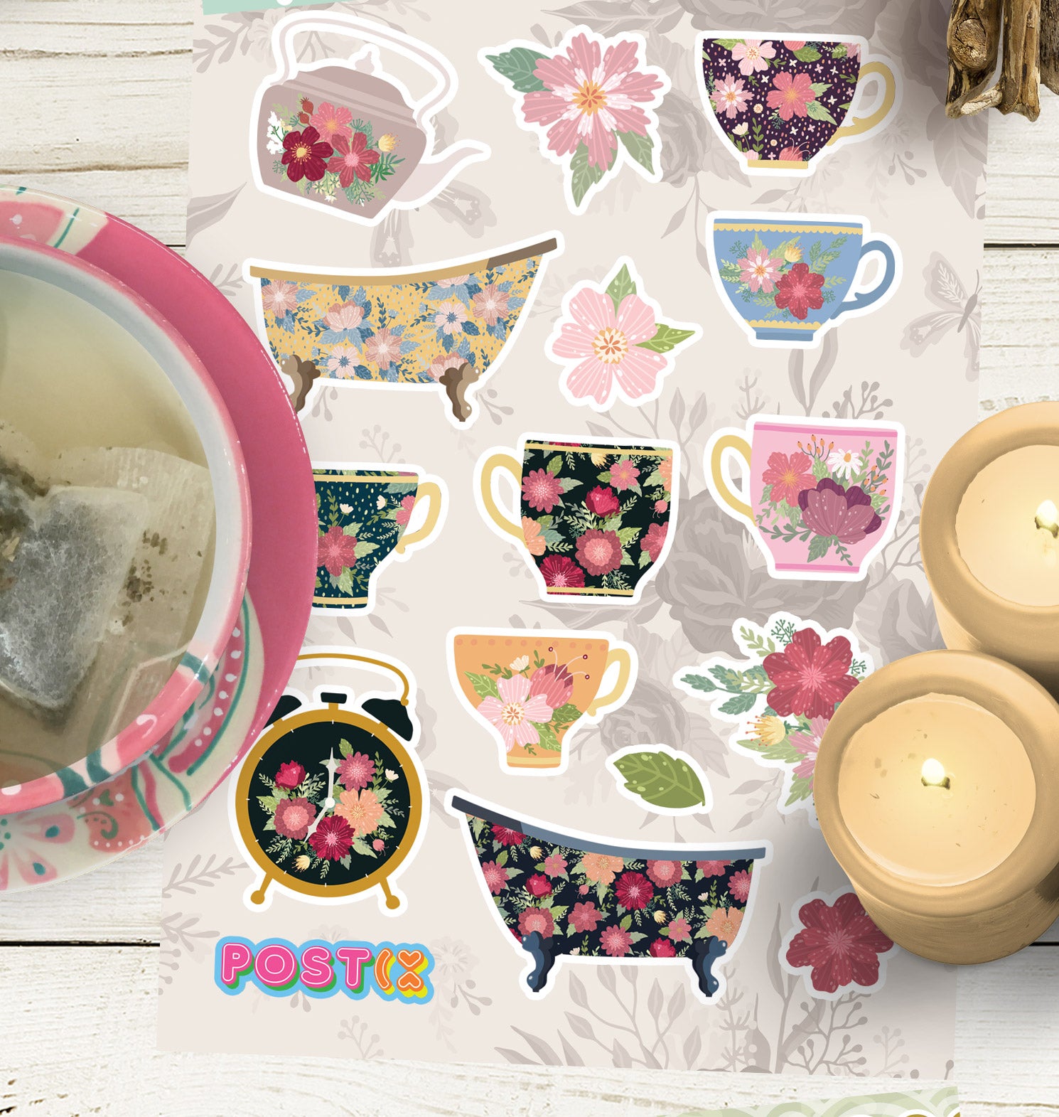 Vintage Tea and Bath Time Sticker Sheet